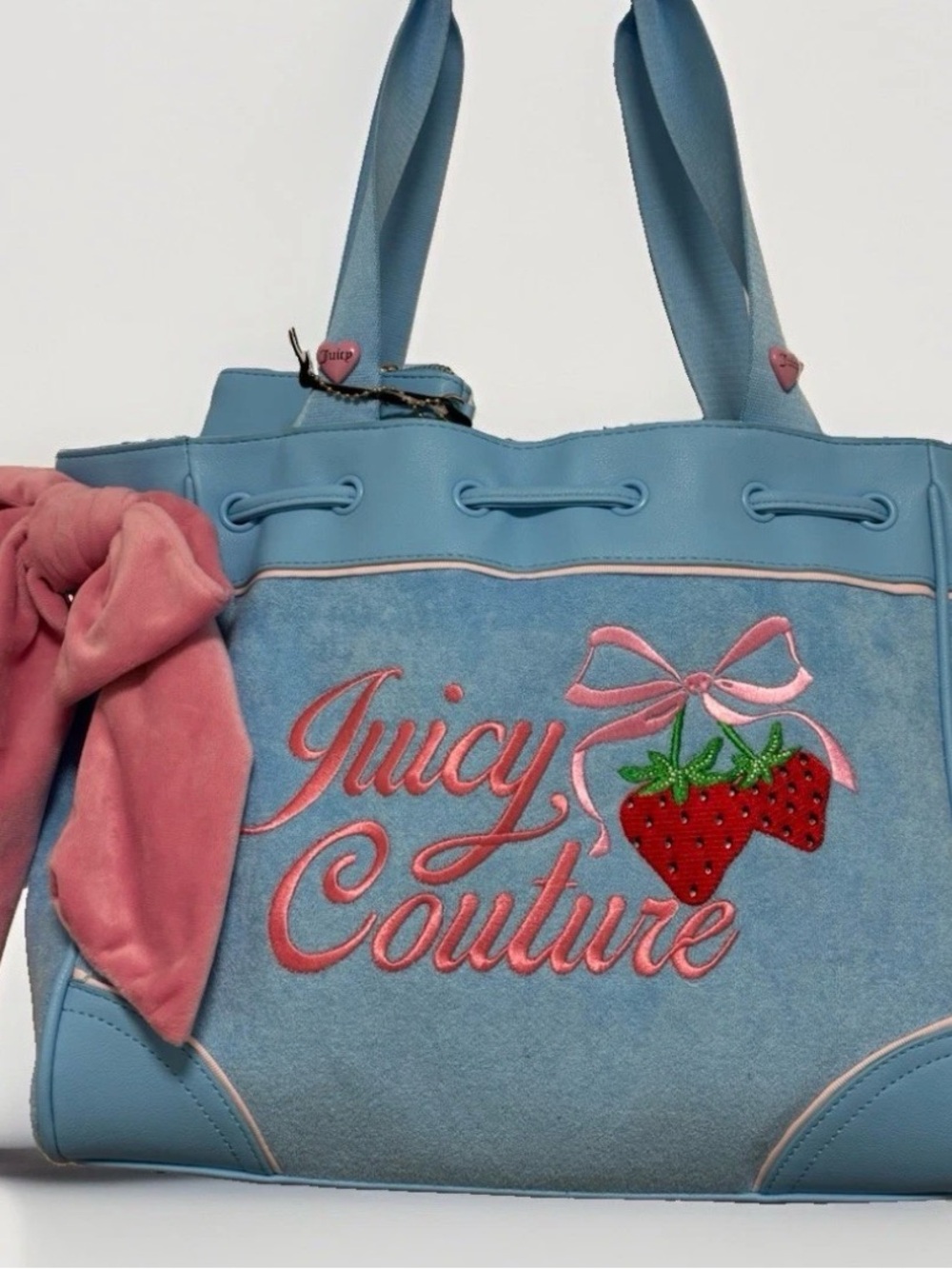 Juicy Couture Light Blue Tote with Pink Accents & Strawberry Embroidery
